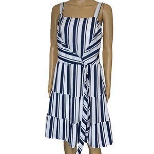 Nicole Stripes Miller A-Line Size 12 Blue White Lined Sleeveless Wide Straps